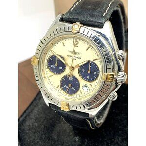 Breitling Unisex Watch B55046 Swiss Quartz Chronograph Black Leather Strap 36mm